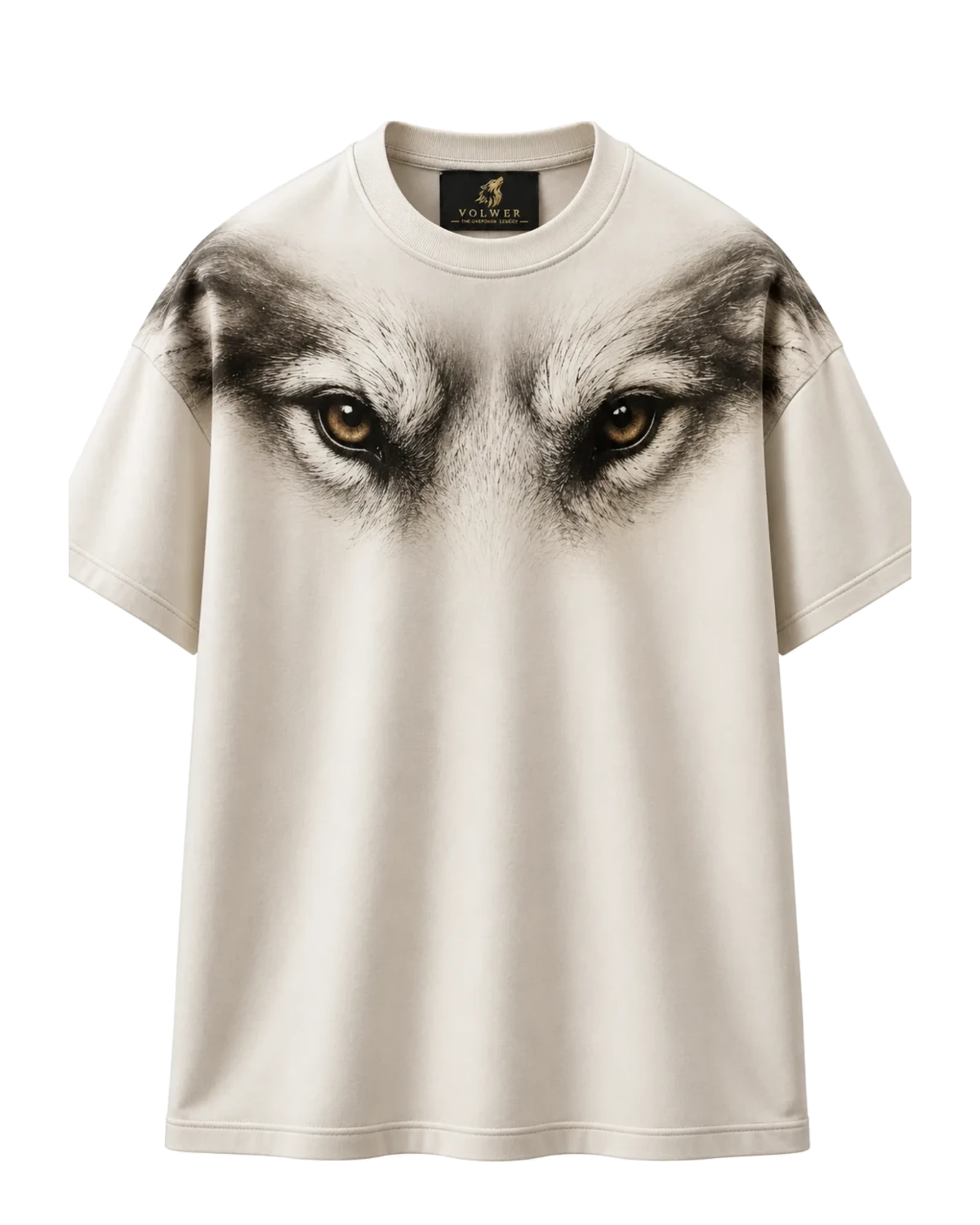 VOLWER Ivory Wolf Oversized Round Neck T-Shirt