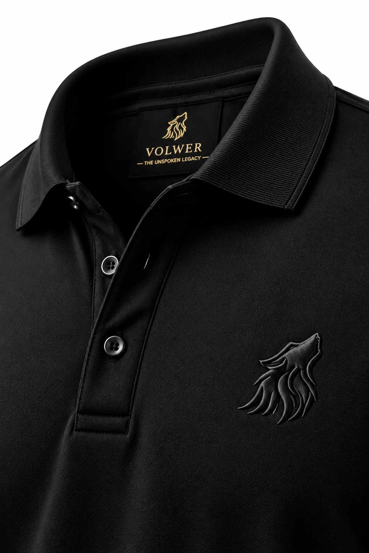VOLWER Classic Black polo wolf embroidery detail size XXL