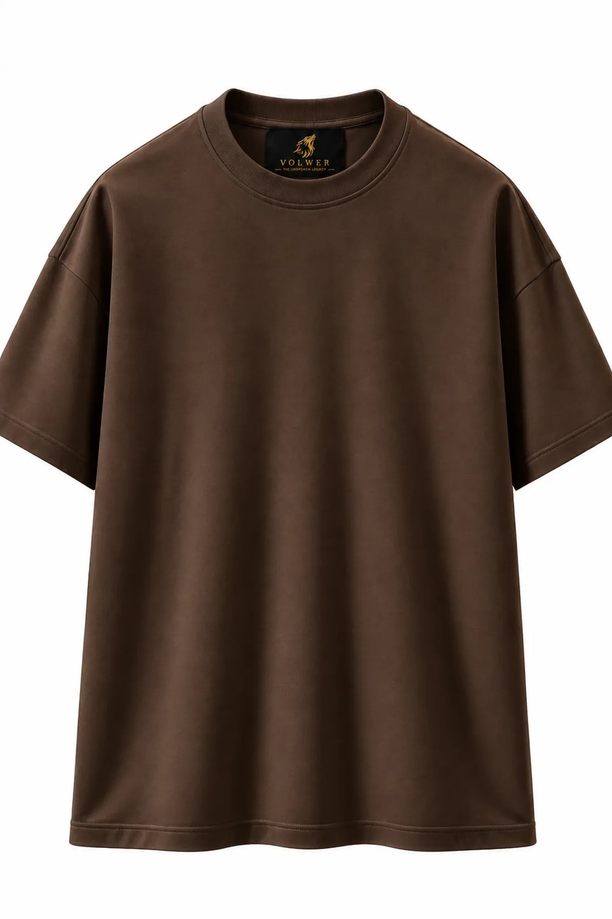 VOLWER Espresso Brown Oversized Round Neck T-Shirt