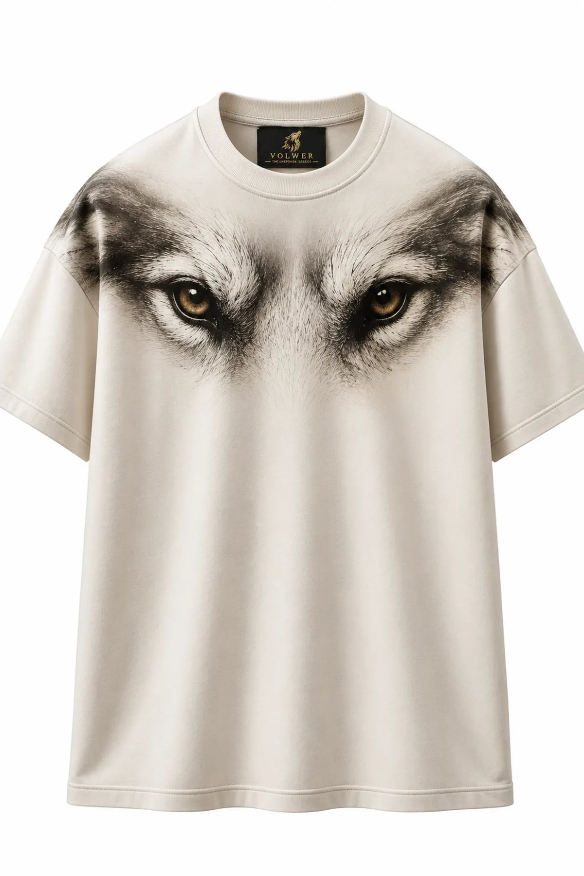 VOLWER Ivory Wolf Oversized Round Neck T-Shirt